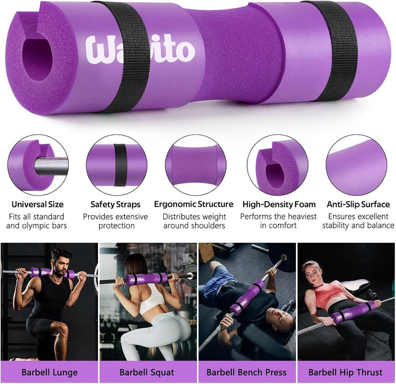 WALITO 7Pcs Barbell Pad Set for Hip Thrust - Squat Pad,Gym Accessories for Women with Bar Bad,Bench Press, with Gym Ankle Straps,Resistance Bands for Working Out,Lifting Strap,Carry Bag - Image 3